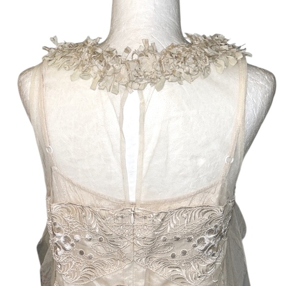 RARE Anthro Yoana Baraschi Vintage Ivory Embroidered Tulle Lace Slip Dress - 10 - Picture 8 of 15
